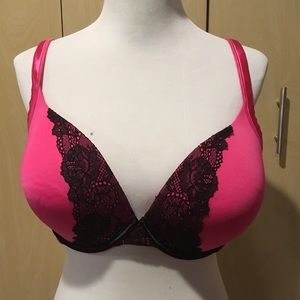 Cacique Hot Pink & Black Smooth Boost Plunge Bra